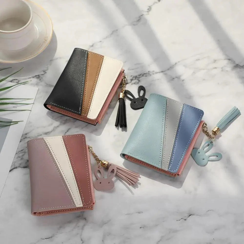 Charming Hit Color Short Tassels Wallets,Bags Zipper PU Leather, Card Holder, Pendant Coin Purse, Card Cash Clutch For Women And Girls