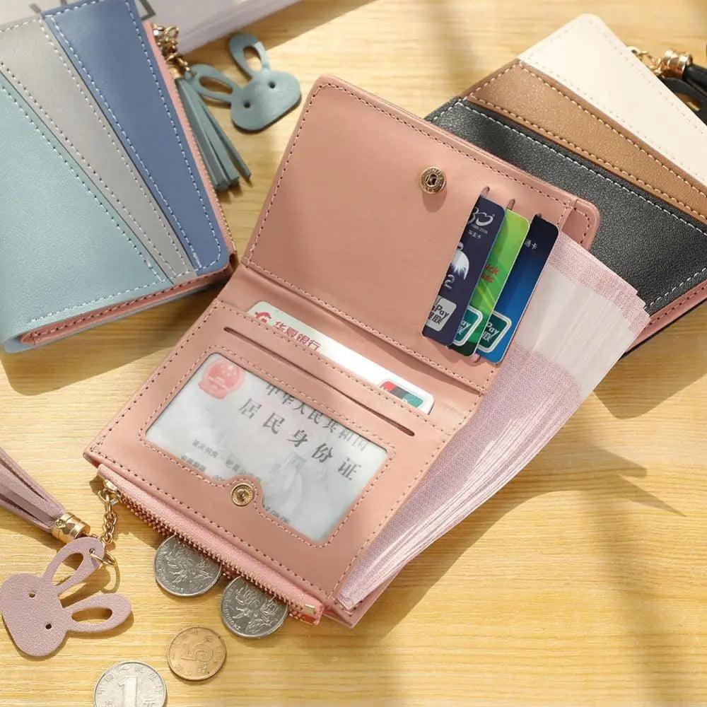 Charming Hit Color Short Tassels Wallets,Bags Zipper PU Leather, Card Holder, Pendant Coin Purse, Card Cash Clutch For Women And Girls