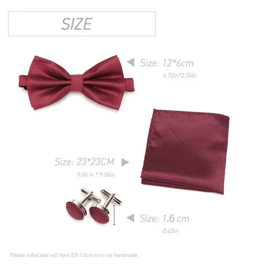 Classic Men Bowtie  Cufflinks Set Casual Men's Fashionable Style Solid Color Bowties Elegant Accessories
