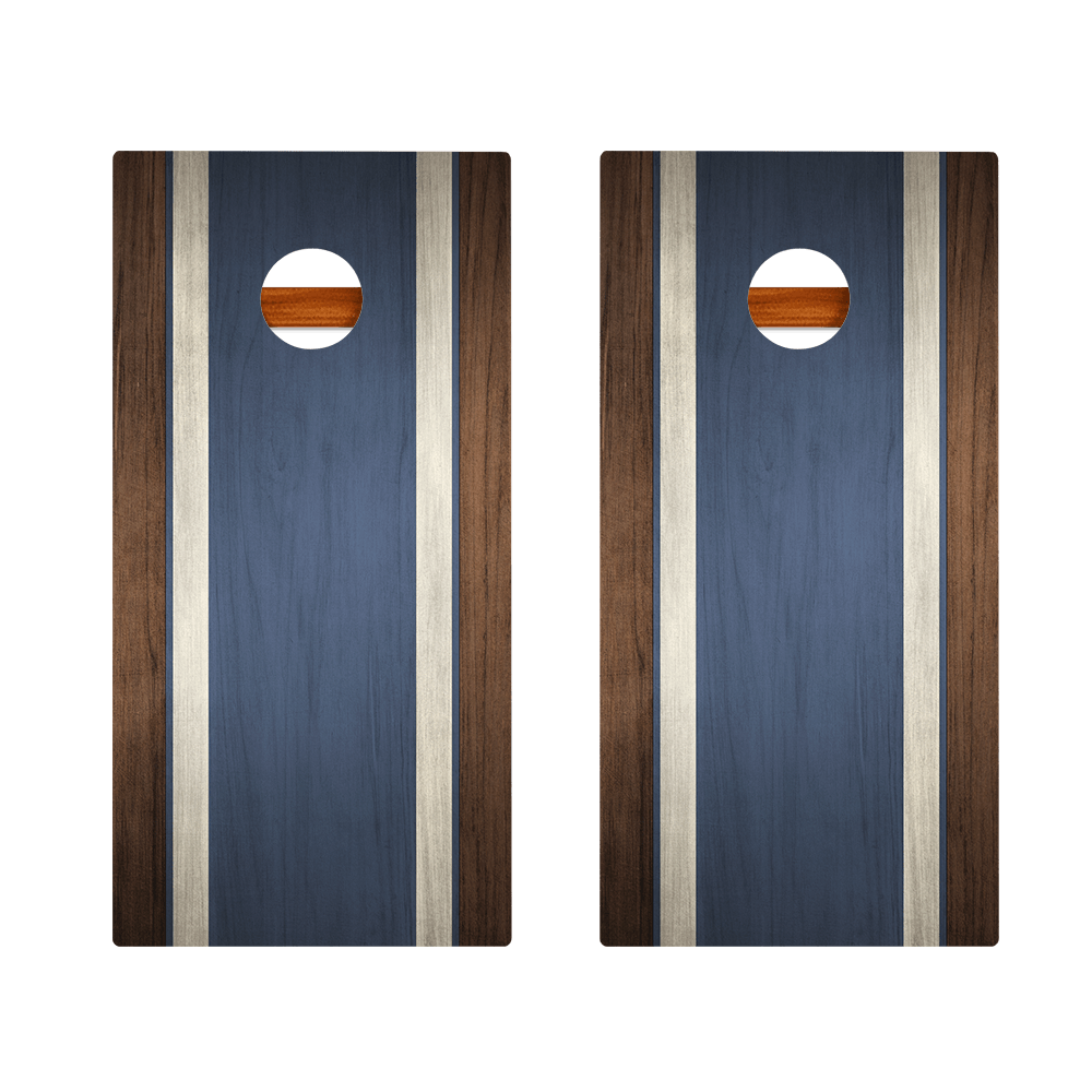 Classic Stripes Dark Wood Blue Silver Series Cornhole Boards