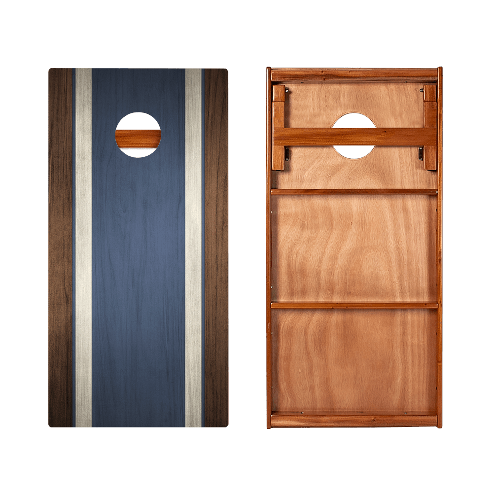 Classic Stripes Dark Wood Blue Silver Series Cornhole Boards