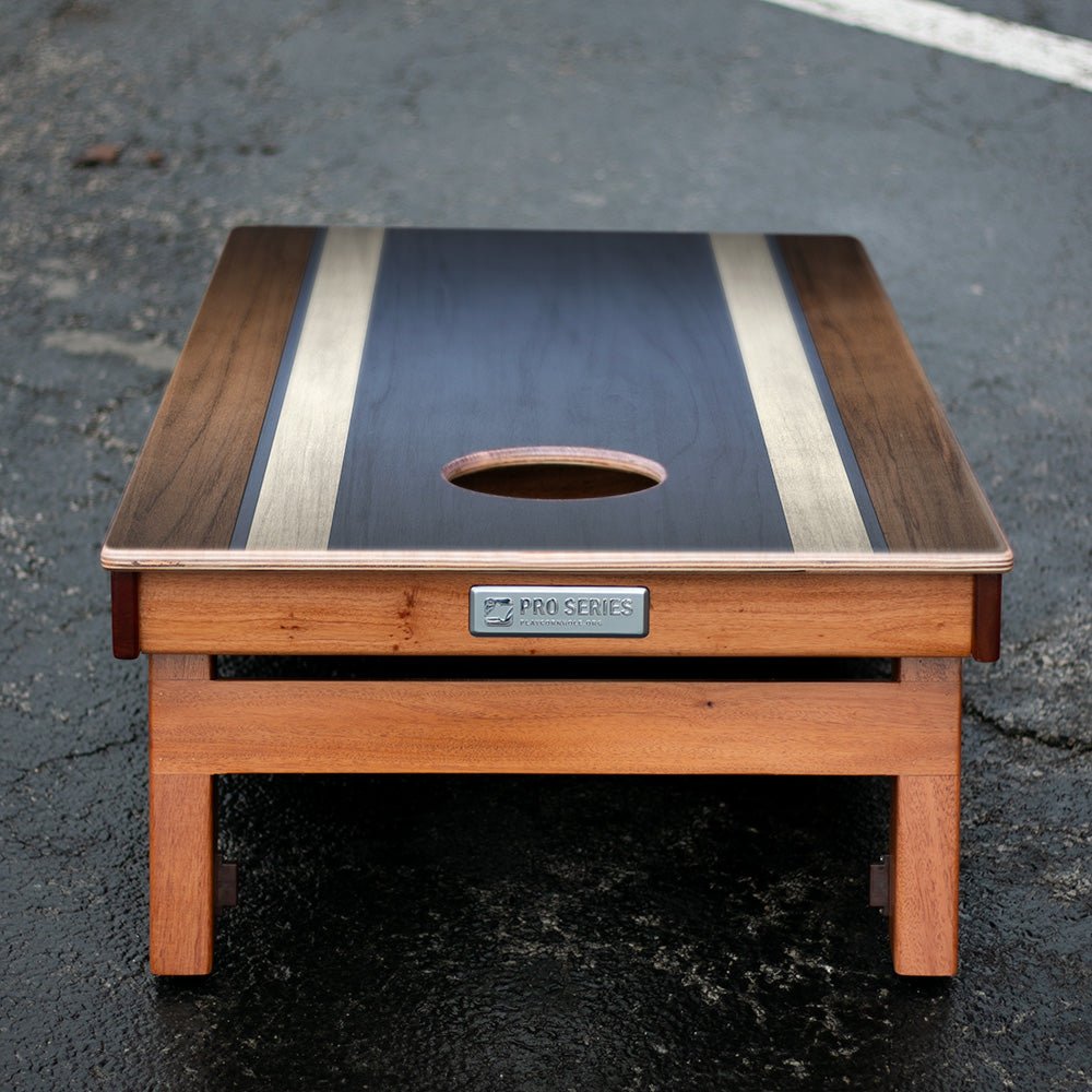 Classic Stripes Dark Wood Blue Silver Series Cornhole Boards