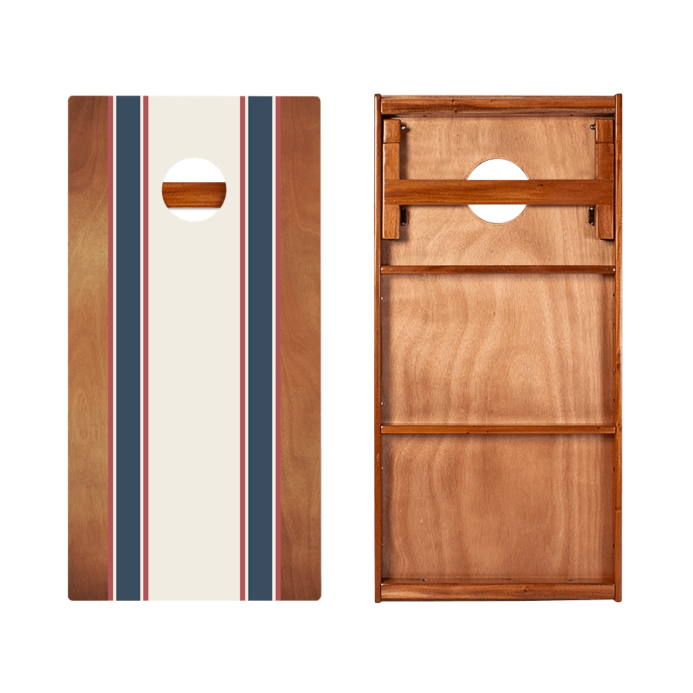 Classic Stripes Mahogany Blue and Red Silver Series Cornhole Boards