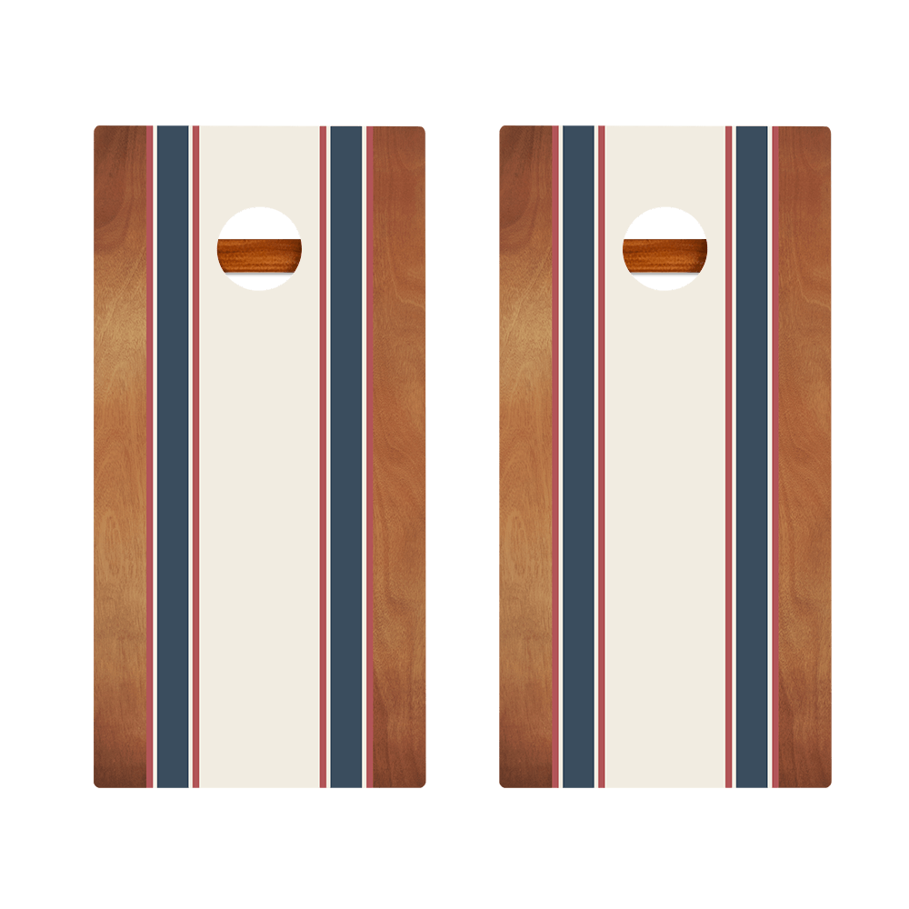 Classic Stripes Mahogany Blue and Red Silver Series Cornhole Boards