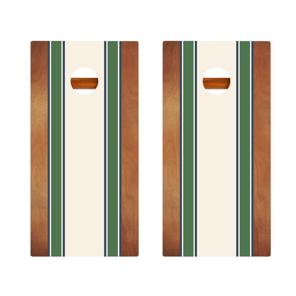 Classic Stripes Mahogany Green and Navy Silver Series Cornhole Boards