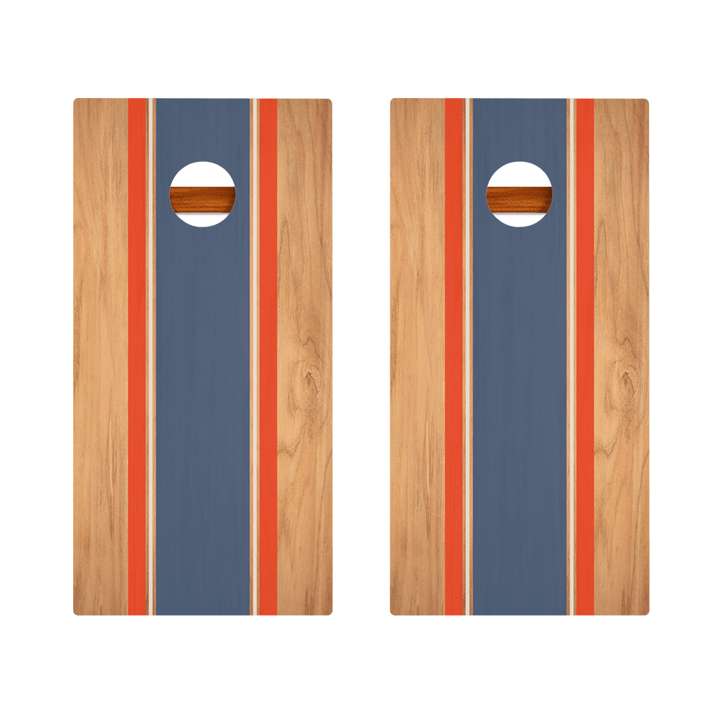 Classic Stripes Natural Wood Blue and Red Silver Series Cornhole Boards