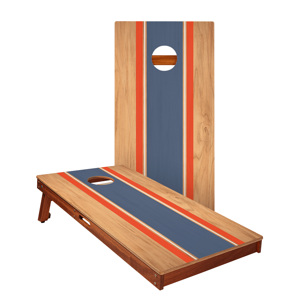 Classic Stripes Natural Wood Blue and Red Silver Series Cornhole Boards