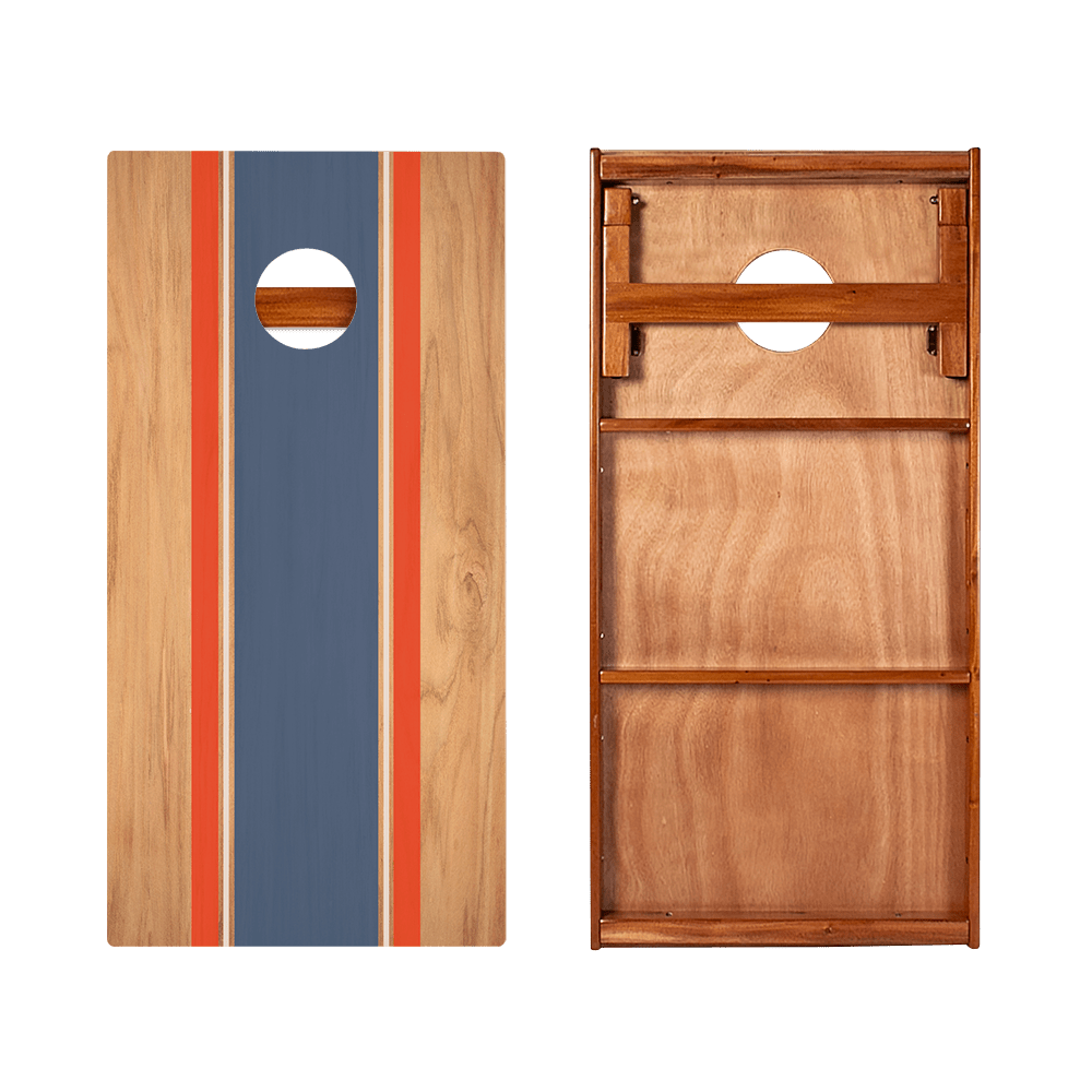 Classic Stripes Natural Wood Blue and Red Silver Series Cornhole Boards
