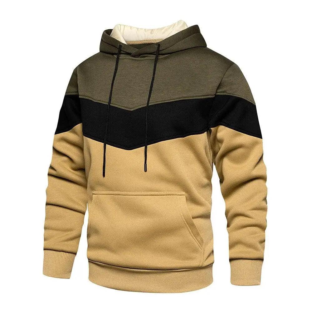Cool Men's Patchwork Hooded Sweatshirt Hoodies Sport Clothing Casual Loose Fleece Warm Streetwear Modern Male Fashion Autumn Winter Outwear  Long Sleeve Pleated Comfy Round Neck Mens Sweatshirts Workout Sport Casual Hoodie