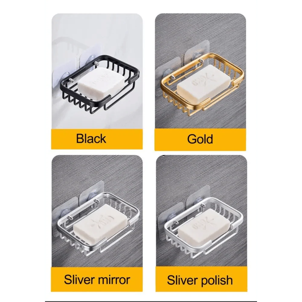 Creative Drill Free Soap Dish Holder Wall Mounted Storage Rack Toilet Soap Box Sponge Dish Bathroom Accessories Soap Dish Holder with Loofah Bath Sponge Towel Razor Holder for Bathroom Shower Kitchen Adhesive Wall Mounted No Drilling