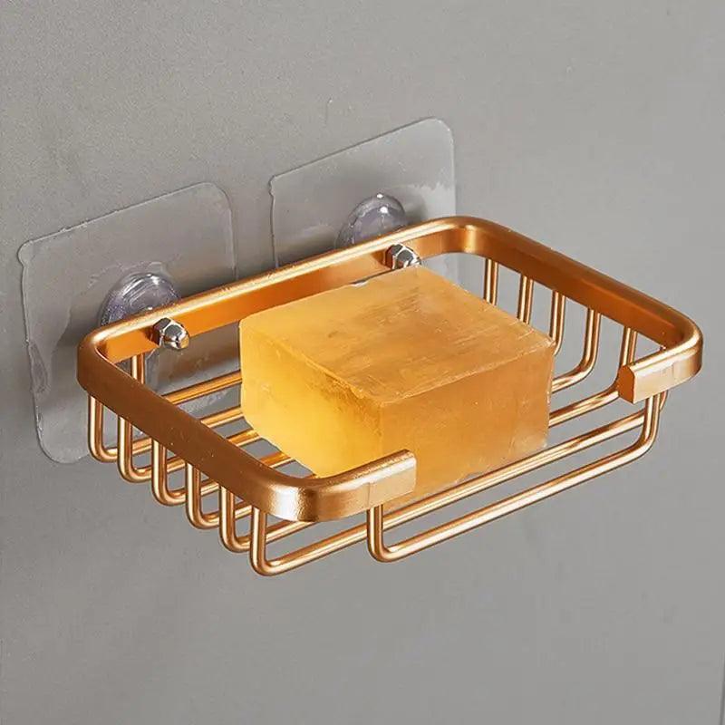 Creative Drill Free Soap Dish Holder Wall Mounted Storage Rack Toilet Soap Box Sponge Dish Bathroom Accessories Soap Dish Holder with Loofah Bath Sponge Towel Razor Holder for Bathroom Shower Kitchen Adhesive Wall Mounted No Drilling