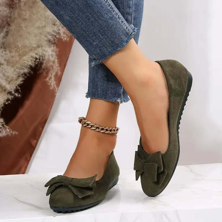 Women's Bow Flat Shoes Plus Size - Suede Casual Gommino