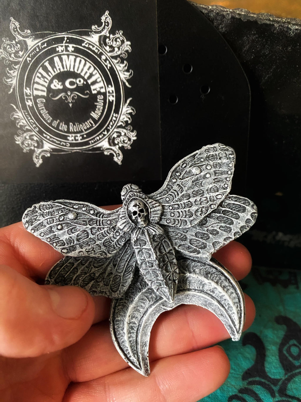 Death's Head Moth Magnet, Hand Painted Resin Sculpture | Gothic Fantasy Decor | Death Moth Magnet for Fantasy and Gothic Decor