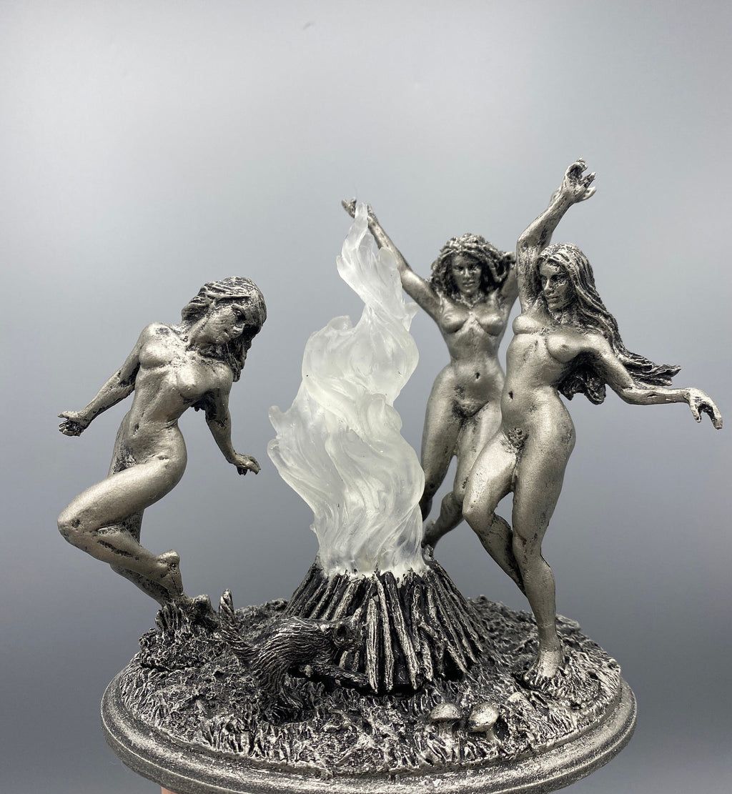 Witch’s Sabbath Statue, Hand Painted Resin Sculpture with LED Tea Light | Pagan Folklore Figurine | Witchy Art for Gothic Home Decor