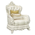 Adara - Chair With 2 Pillows - Pearl White Synthetic Leather & Antique White