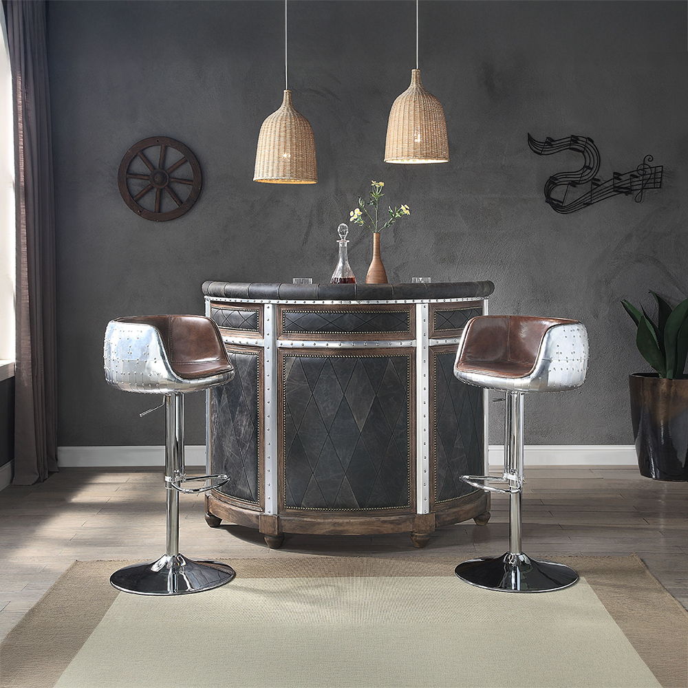 Rahma - Bar Table - Antique Ebony Top Grain Leather & Aluminum