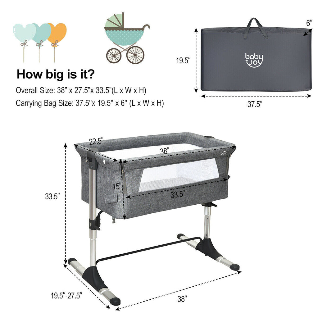 Travel Portable Baby Bed Side Sleeper  Bassinet Crib with Carrying Bag-Gray