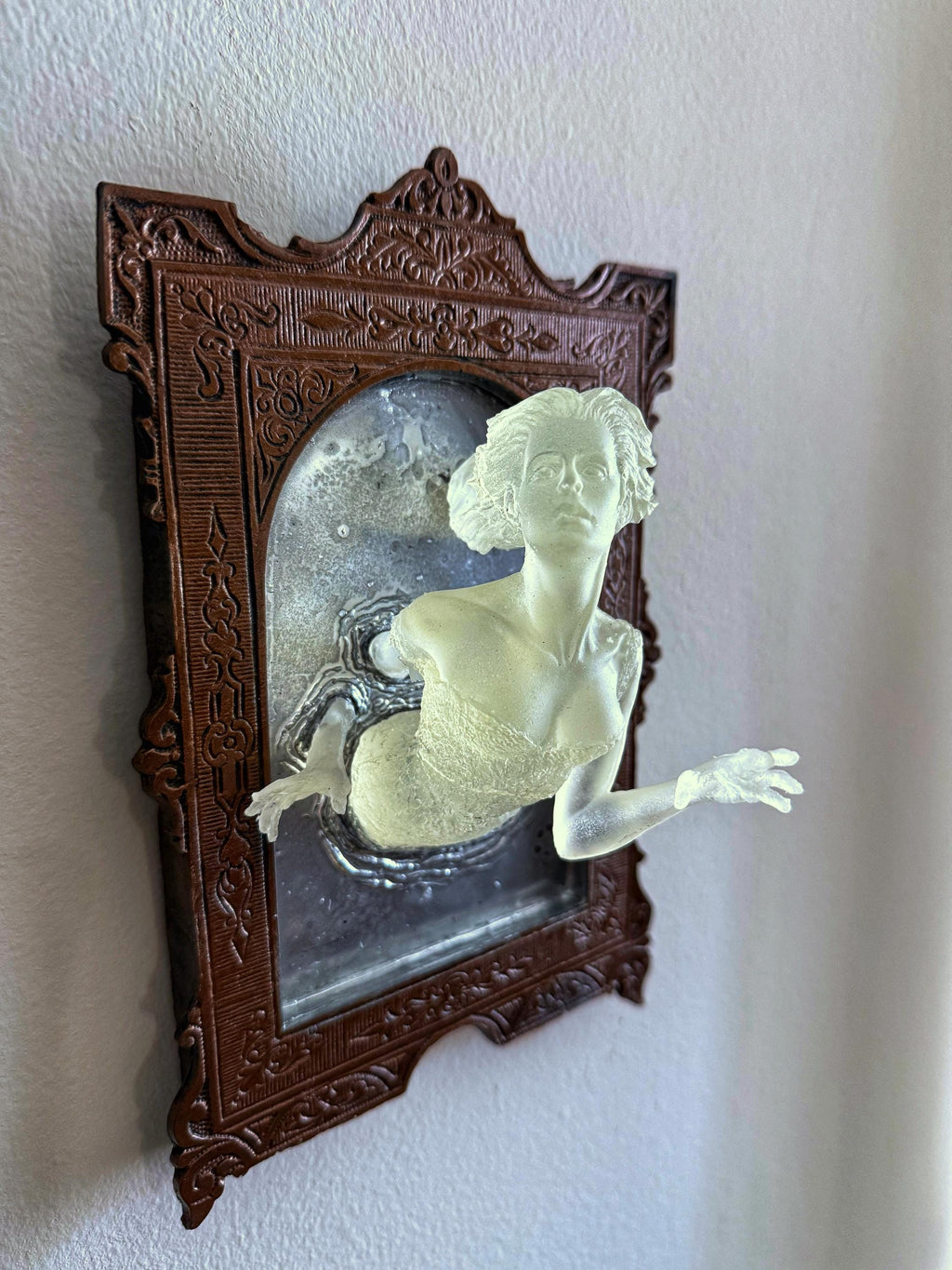 Ghost in the Mirror Wall Plaque, Glow in the Dark Resin | Victorian Gothic Haunted Wall Art |  Gift for Halloween and Spooky Home Decor