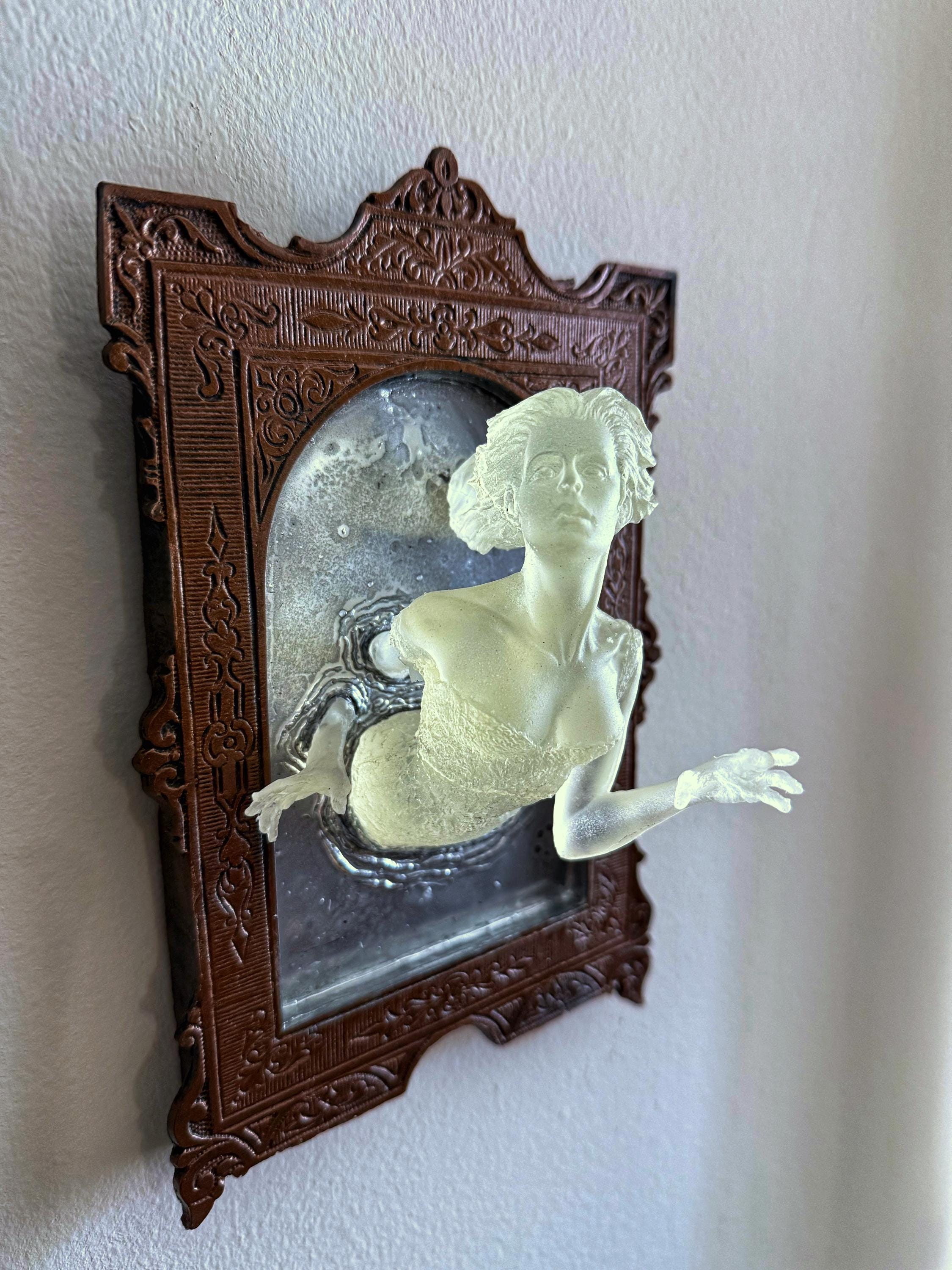 Ghost in the Mirror Wall Plaque, Glow in the Dark Resin | Victorian Gothic Haunted Wall Art |  Gift for Halloween and Spooky Home Decor