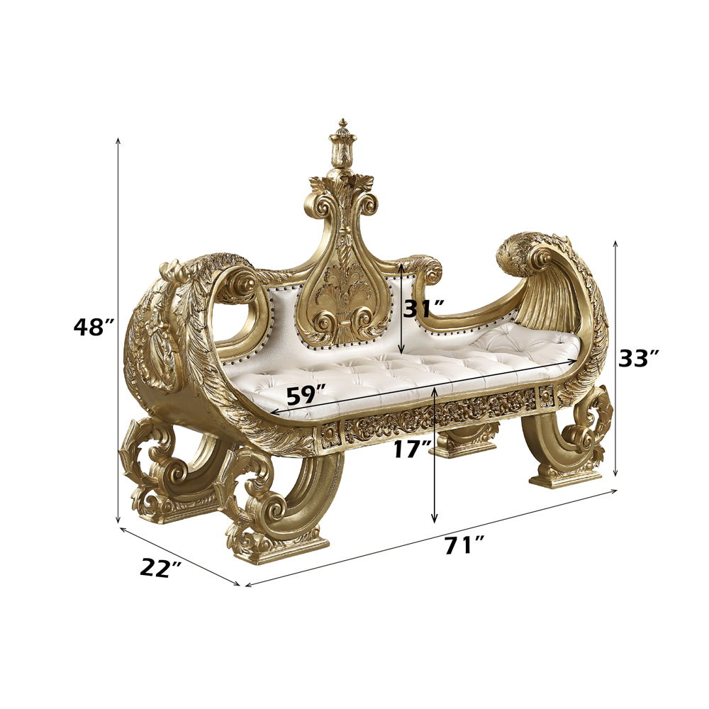 Bernadette - Bench - White Synthetic Leather Fabric & Gold