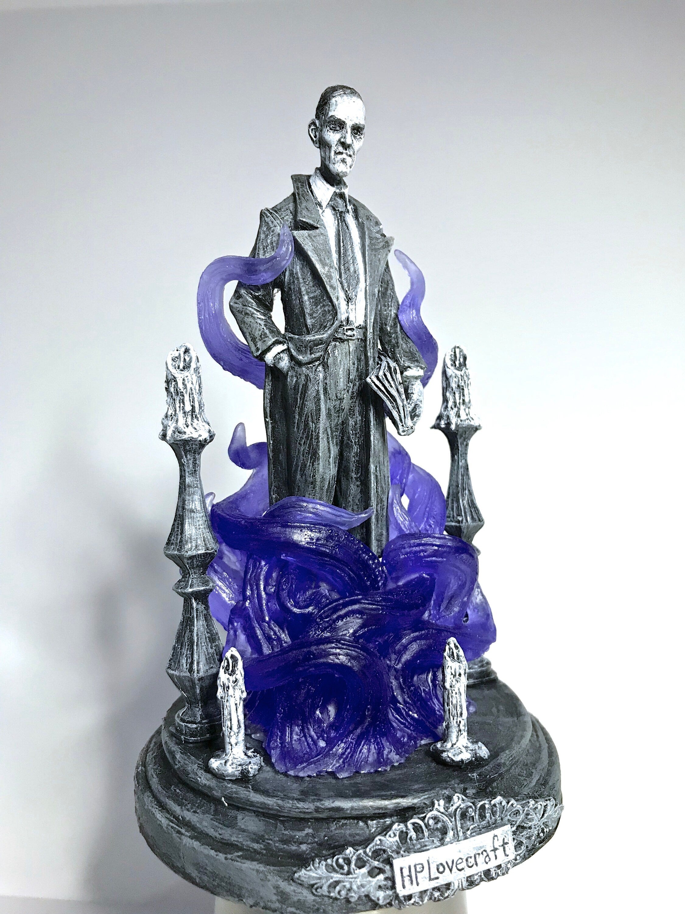 H.P. Lovecraft Statue, designed with Abigail Larson, Purple Tentacles