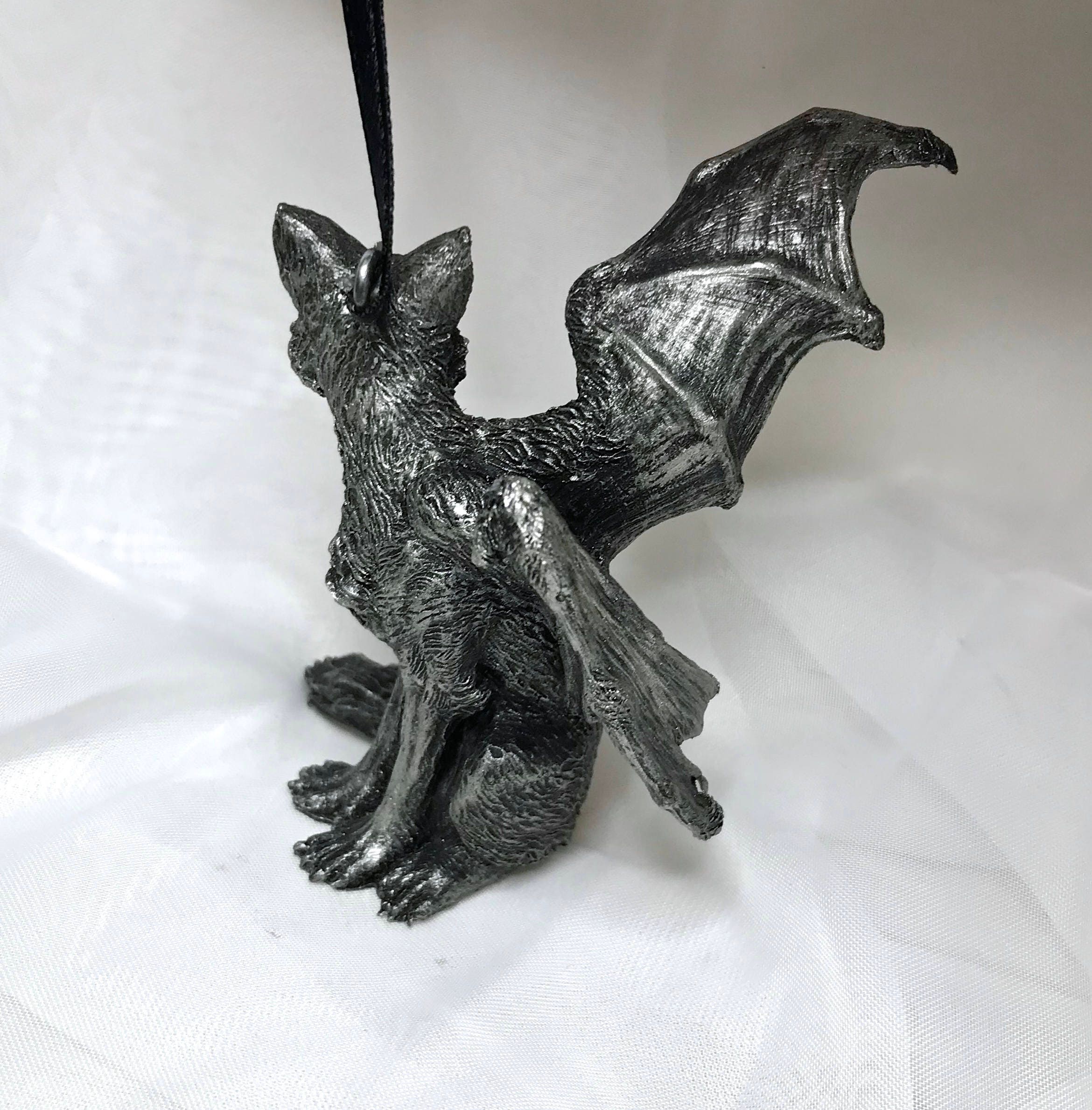 Fairy Cat: Witch’s Familiar Ornament, Hand Painted Resin Sculpture | Pagan Folklore Cat Figurine | Witchy Cat Art for Gothic Holiday Decor