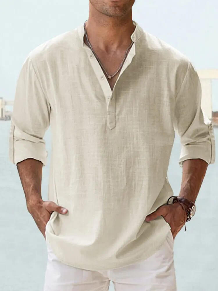 Men's Cotton Linen Shirt – Loose Fit Long Sleeve Casual Top