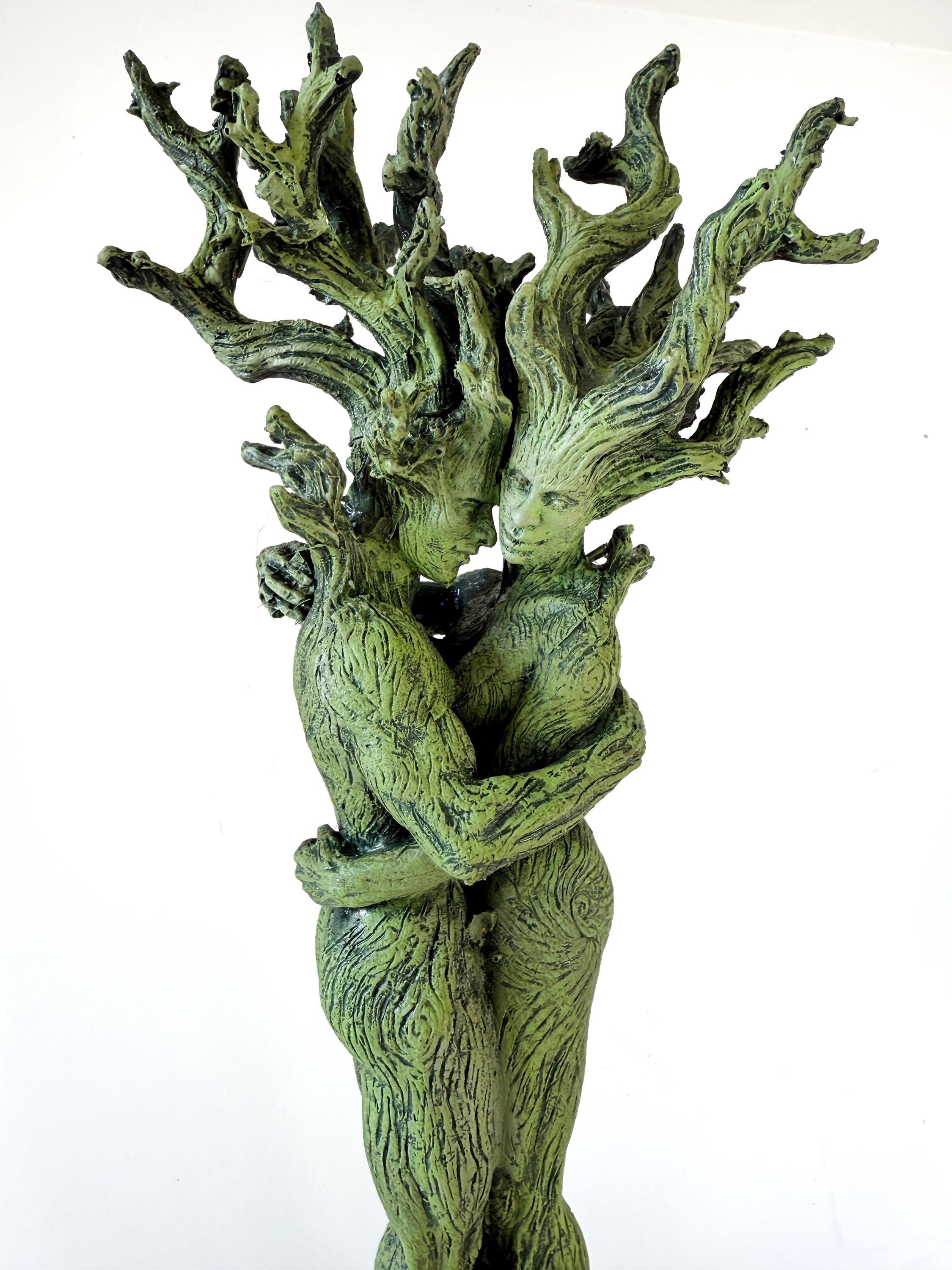 Amor Silvanus: Embracing Dryads Statue, Green Version | Mythical Forest Creature Figurine | Woodland Tree Spirit Couple, Fantasy Art Decor