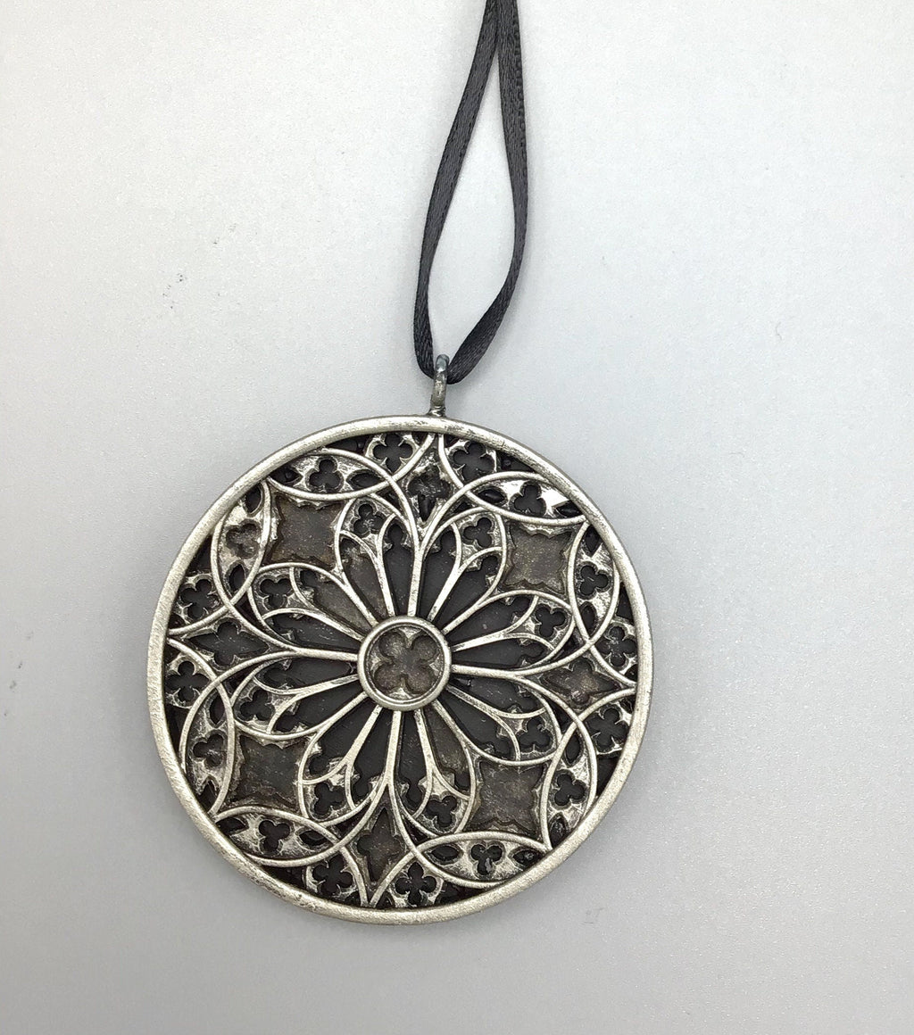Gothic Cathedral Window Ornament, Pewter Finish | Unique Gothic Home Decor | Resin Medieval Architecture, Gothic Ornament Holiday Decor
