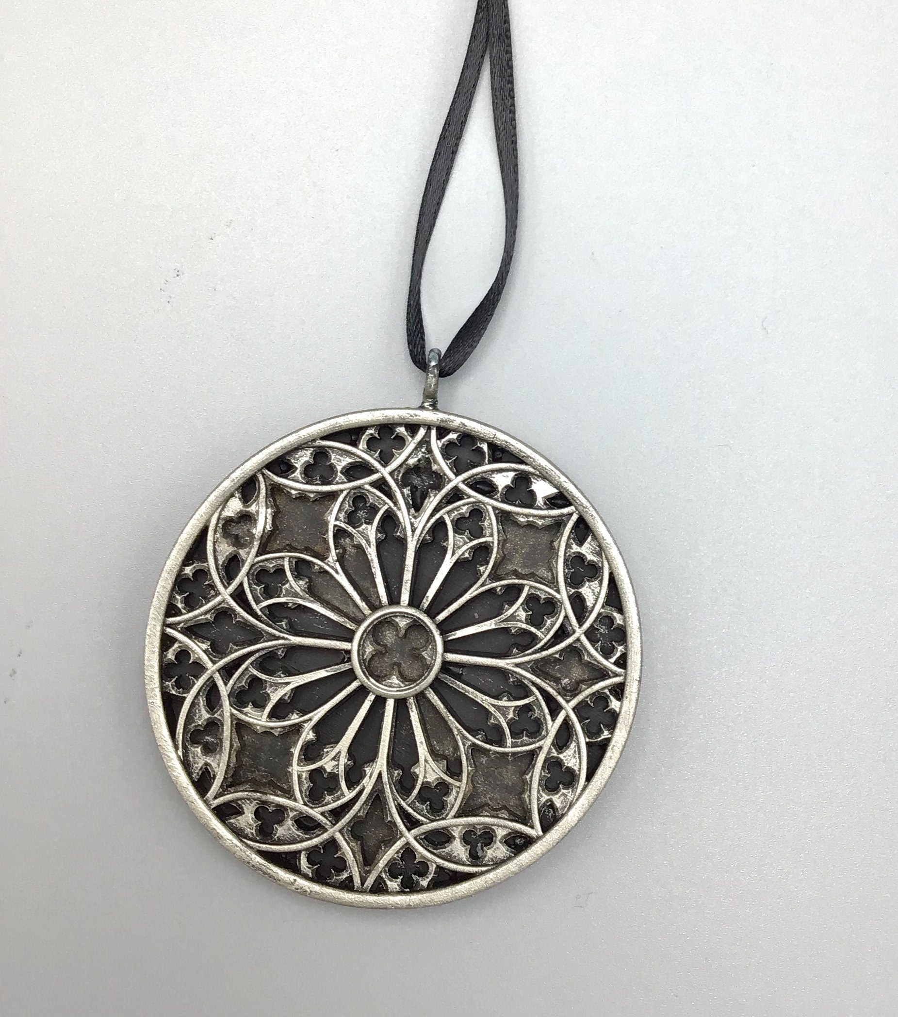 Gothic Cathedral Window Ornament, Pewter Finish | Unique Gothic Home Decor | Resin Medieval Architecture, Gothic Ornament Holiday Decor