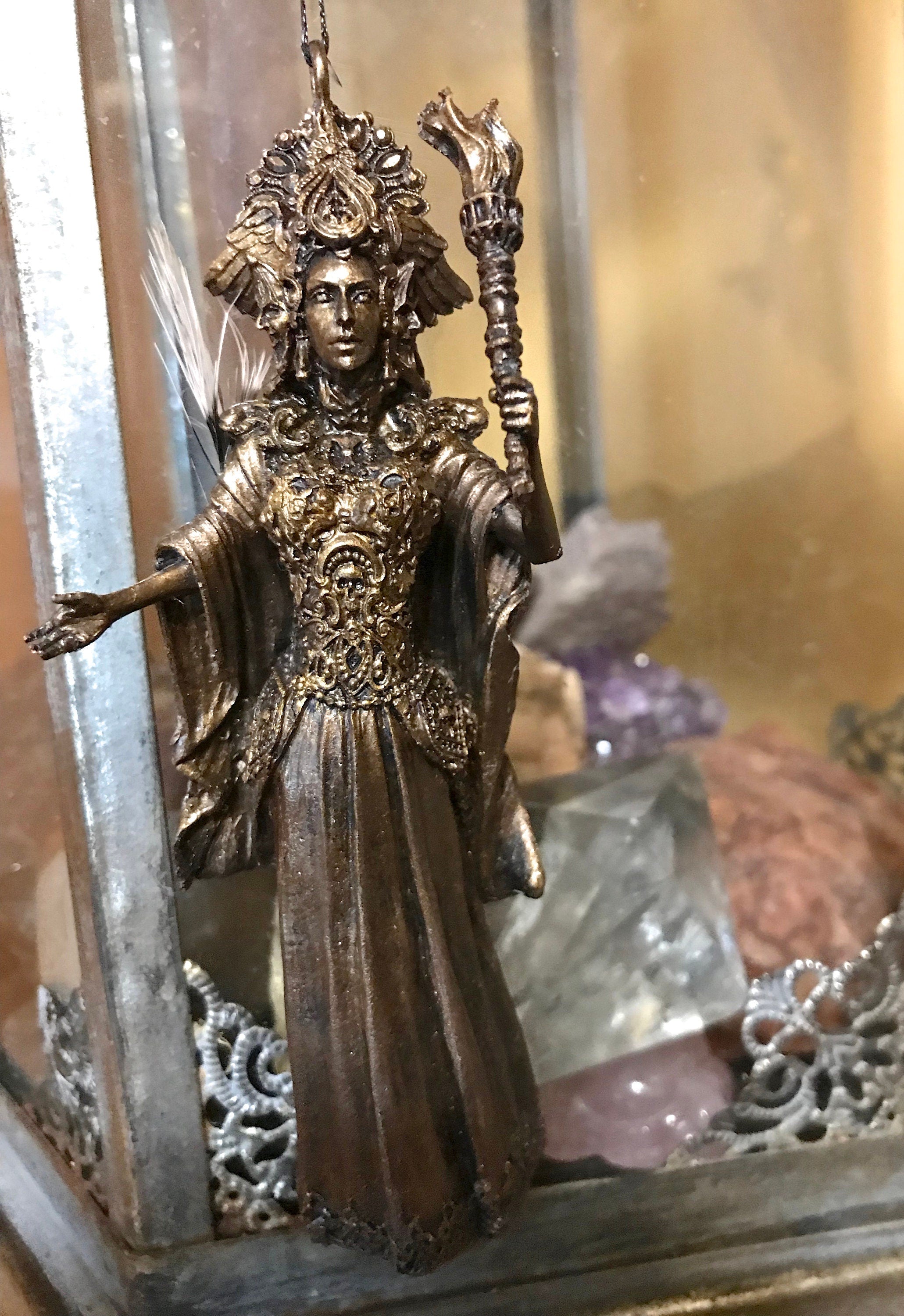 Hecate, Goddess of Witchcraft and Magic Ornament | Pagan Mythical Goddess Figurine | Folklore Altar Ornament for Gothic Home Decor