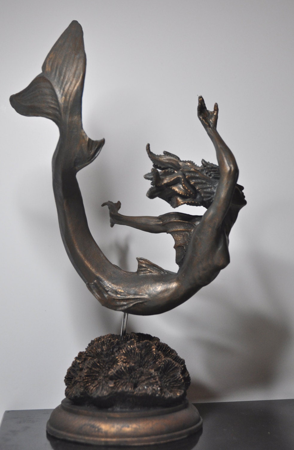 Mermaid Statue, Hand Painted Resin Sculpture, Bronze Finish| Mythical Creature Figurine| Unique Legendary Mermaid Figurine Fantasy Art Decor