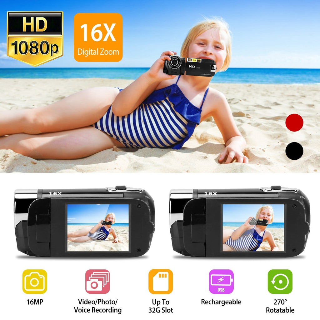 HD 1080P Digital Video Camcorder 2.7in 16X Zoom DV Camera 270¡ Rotation Rechargeable Kid Camera w/Fill Light Selfie
