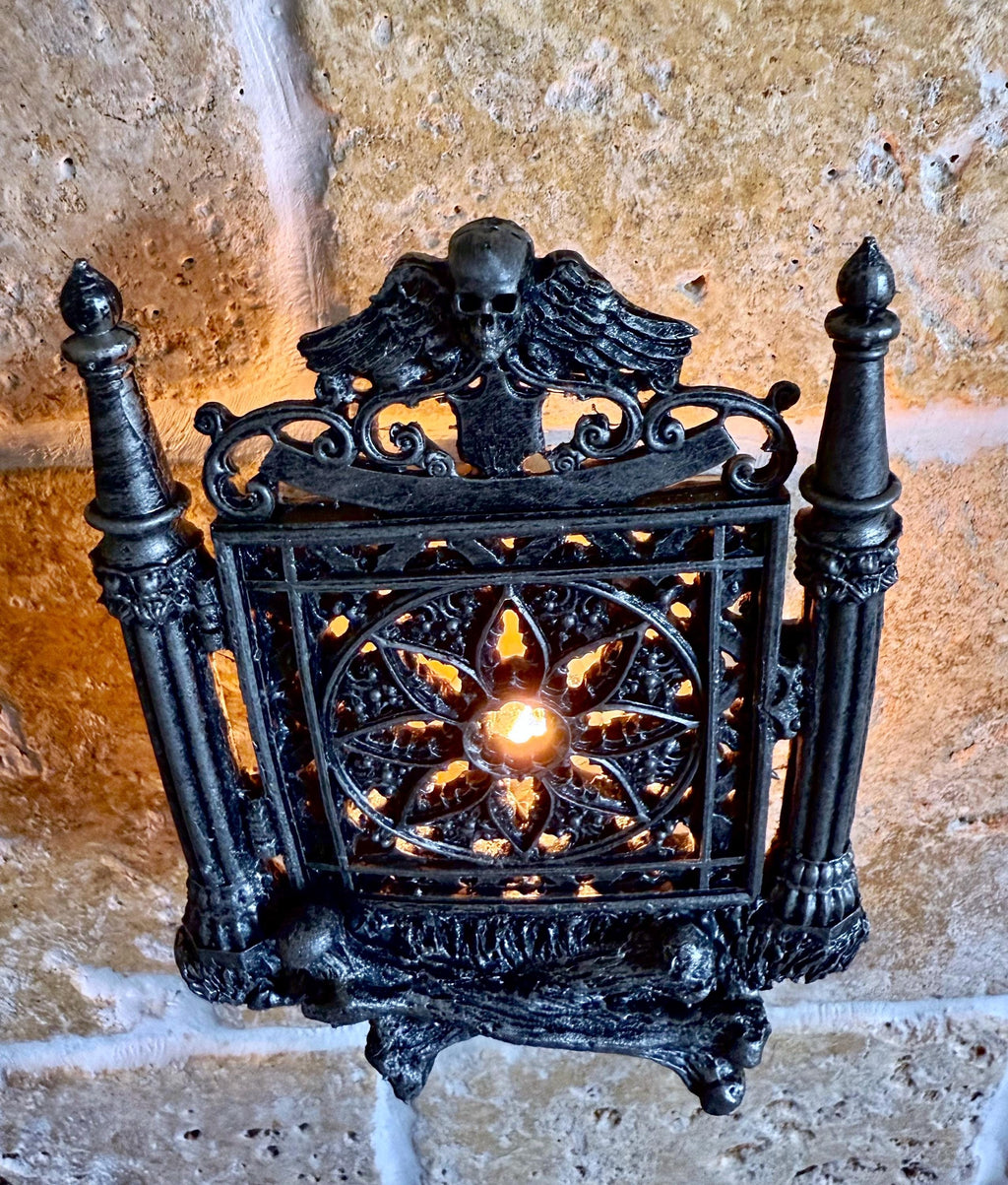 Cemetery Gates Nightlight, Hand Painted Resin Sculpture | Graveyard Gothic Night Light | Halloween Gift and Gothic Fantasy Home Decor