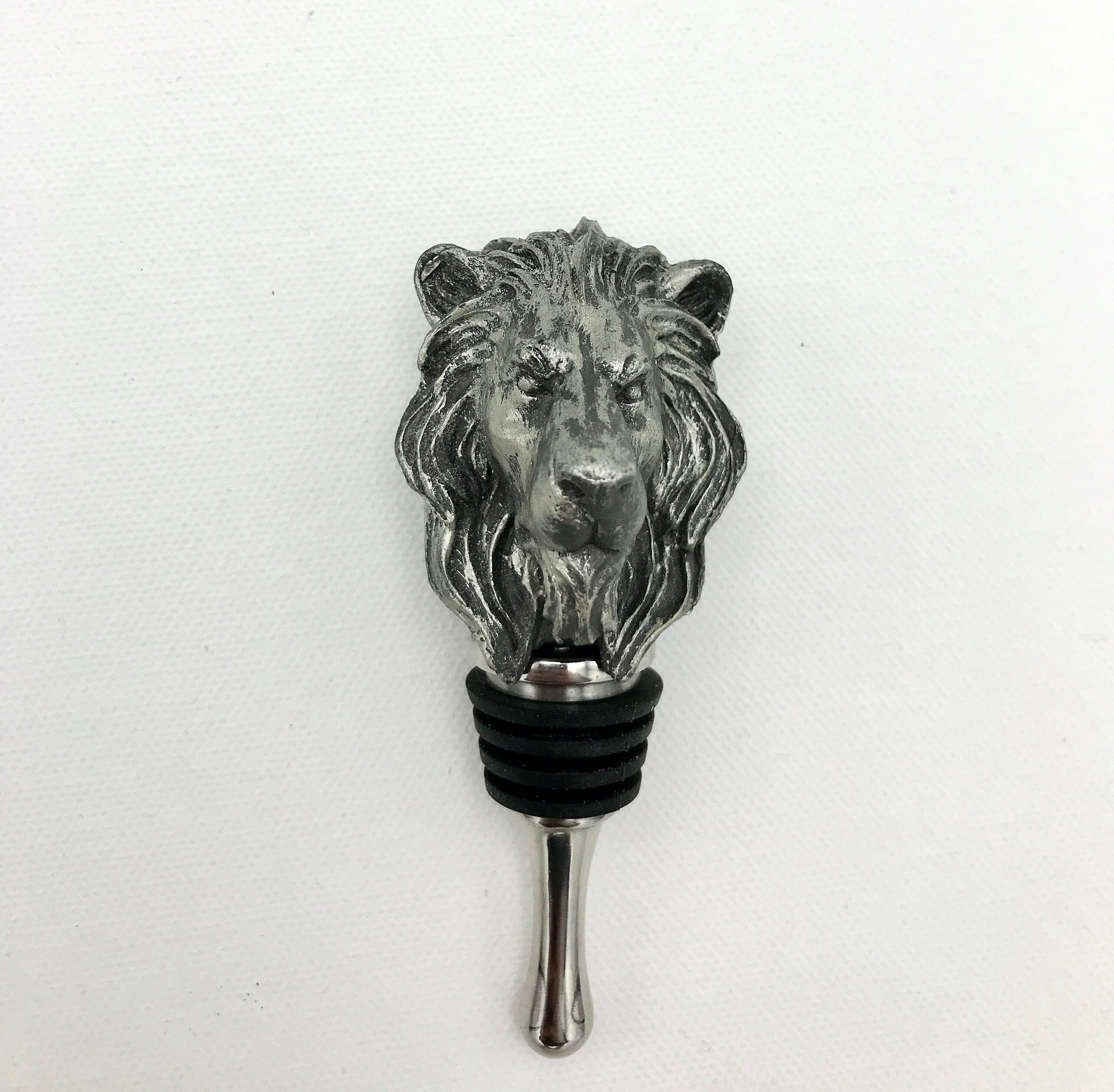 Lion Head Winestopper, Hand Sculpted Resin, Mythic Fantasy Art Barware | Gothic Lion Bottle Stopper | Fantasy Wine and Barware Gift