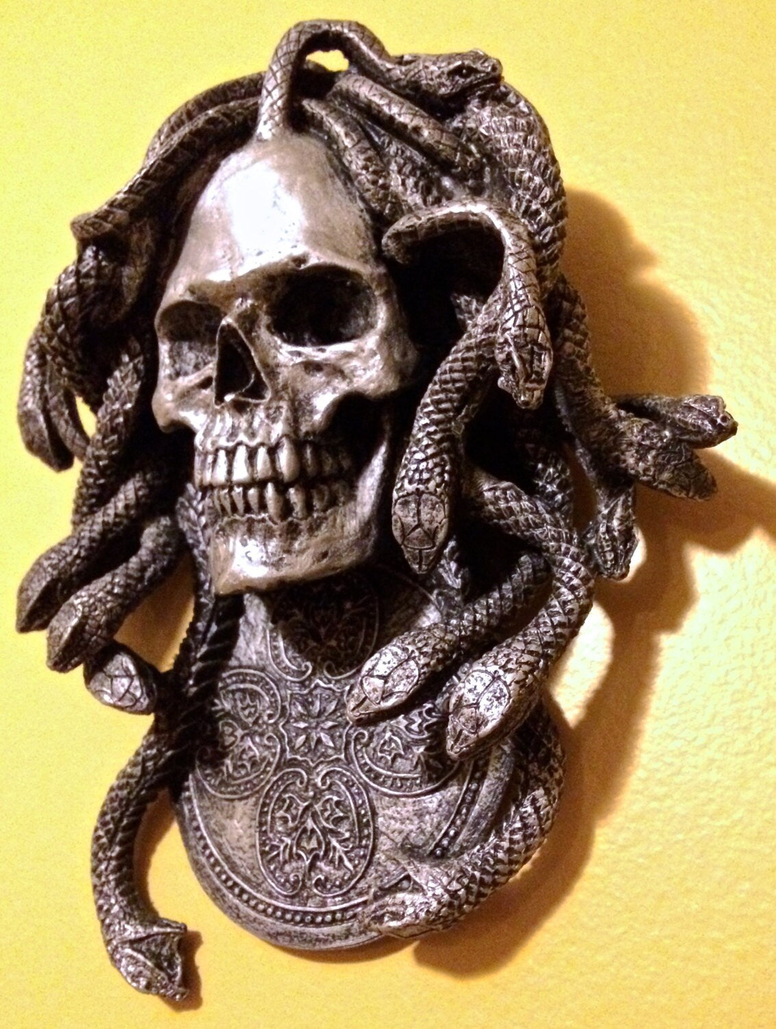 Medusa Skull Wall Plaque, Hand Painted Resin Sculpture | Mythic Gothic Wall Art | Medusa Skull Plaque for Gothic and Fantasy Home Decor, 10"