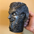 Krampus Mug, Pewter Finish | Hand Sculpted Resin Art Mug with Steel Liner | Unique Krampus Gift Cup and Gothic Home Decor