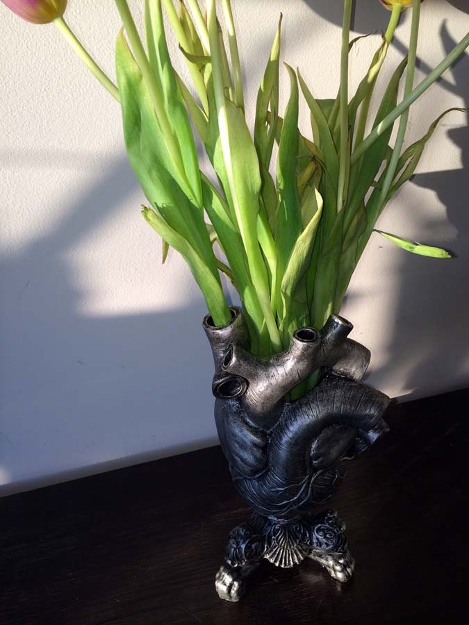 Anatomical Heart Vase, Pewter Finish | Unique Gothic Home Decor | Resin Sculpture Flower Vase, Medical Gift and Gothic Home Decor
