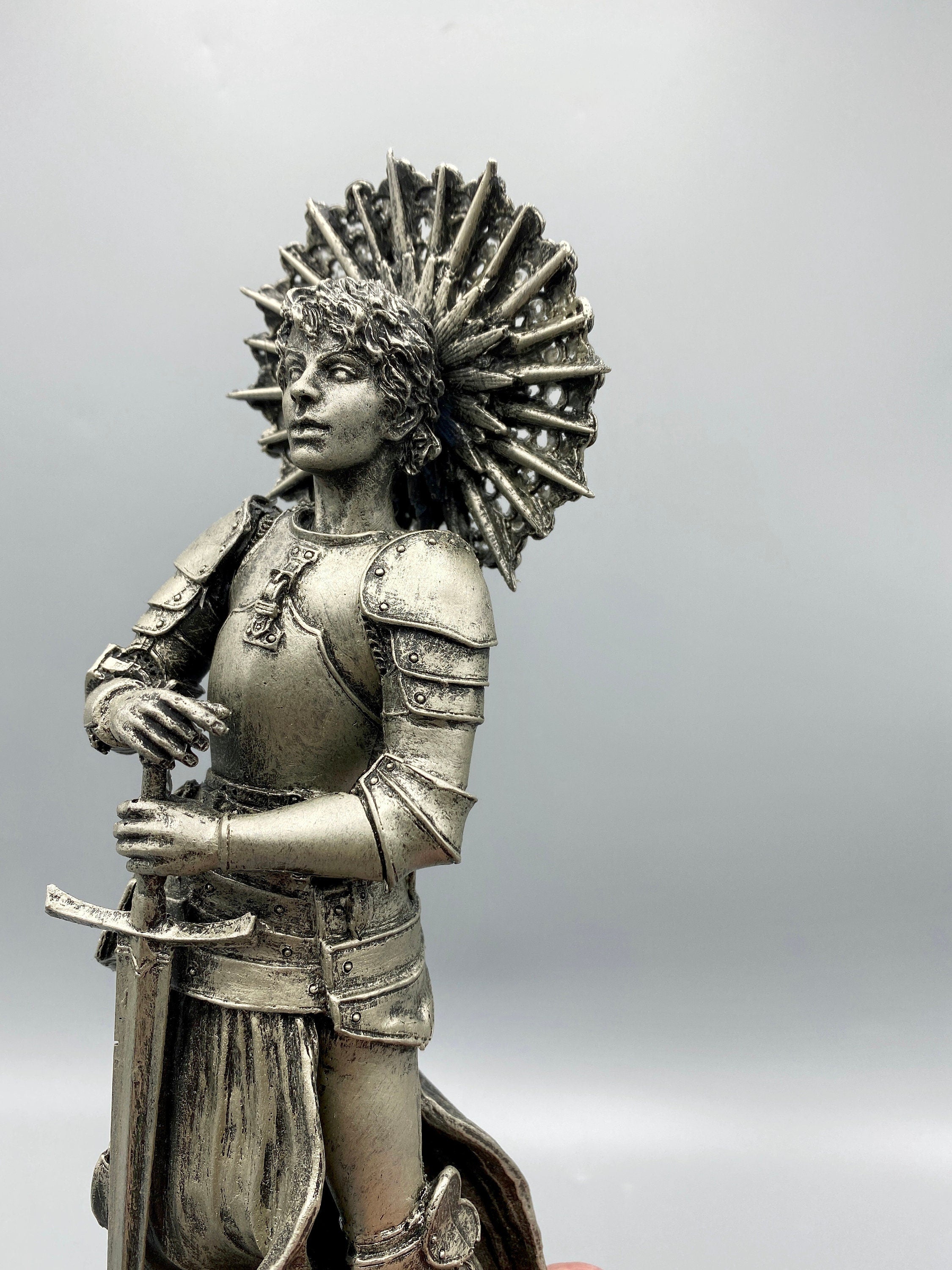Joan of Arc Statue, Hand Painted Resin Sculpture | Medieval Warrior Saint Figurine | Feminist Icon Decor