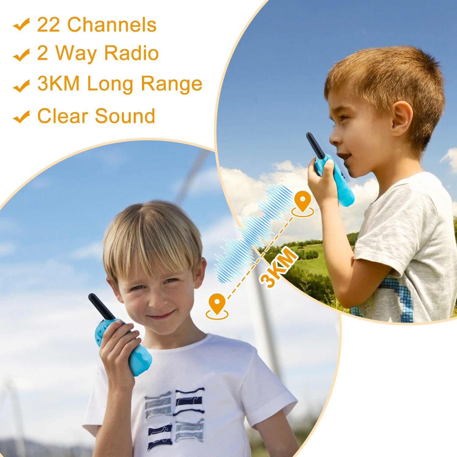Kid Walkie Talkies 22 Channels 2 Way Radio Gift Toy Backlit LCD 3KMs Range Walky Talky Adventures Camping Hiking