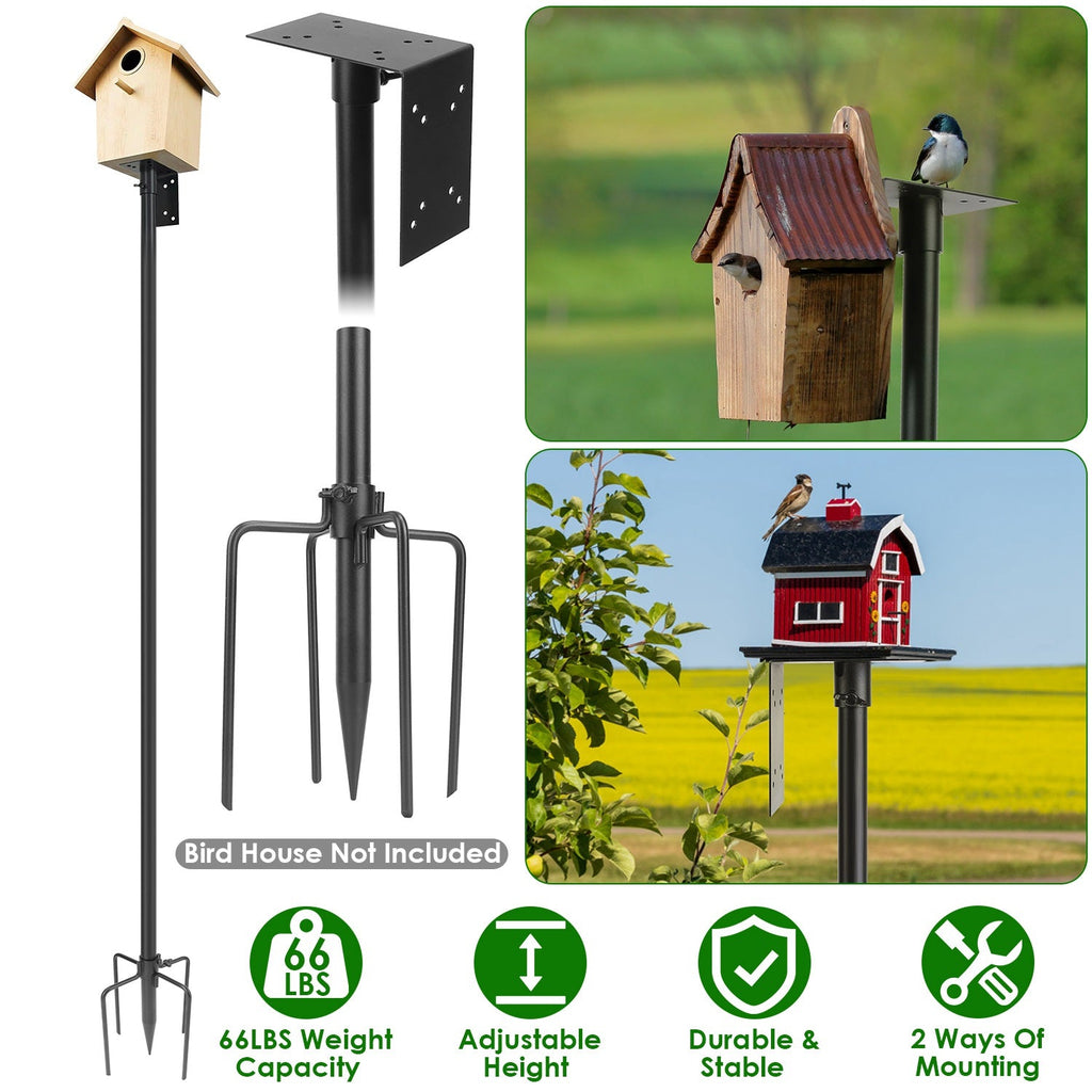 79.92in Bird House Pole Kit Height Adjustable Bird Feeder PoleÊMount Kit Heavy Duty Bird House Pole Set with 5 Prongs Base for Bird House Bird Feeder