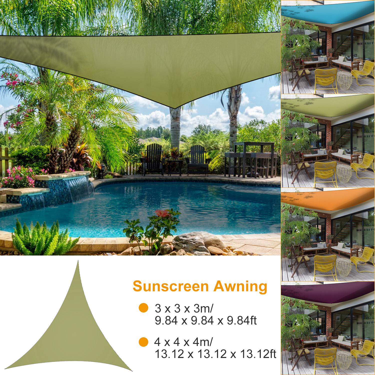 Shade Sail Patio Cover Shade Canopy Camping Sail Awning Sail Sunscreen Shelter Triangle Cover For Kindergarten Playground Outdoor