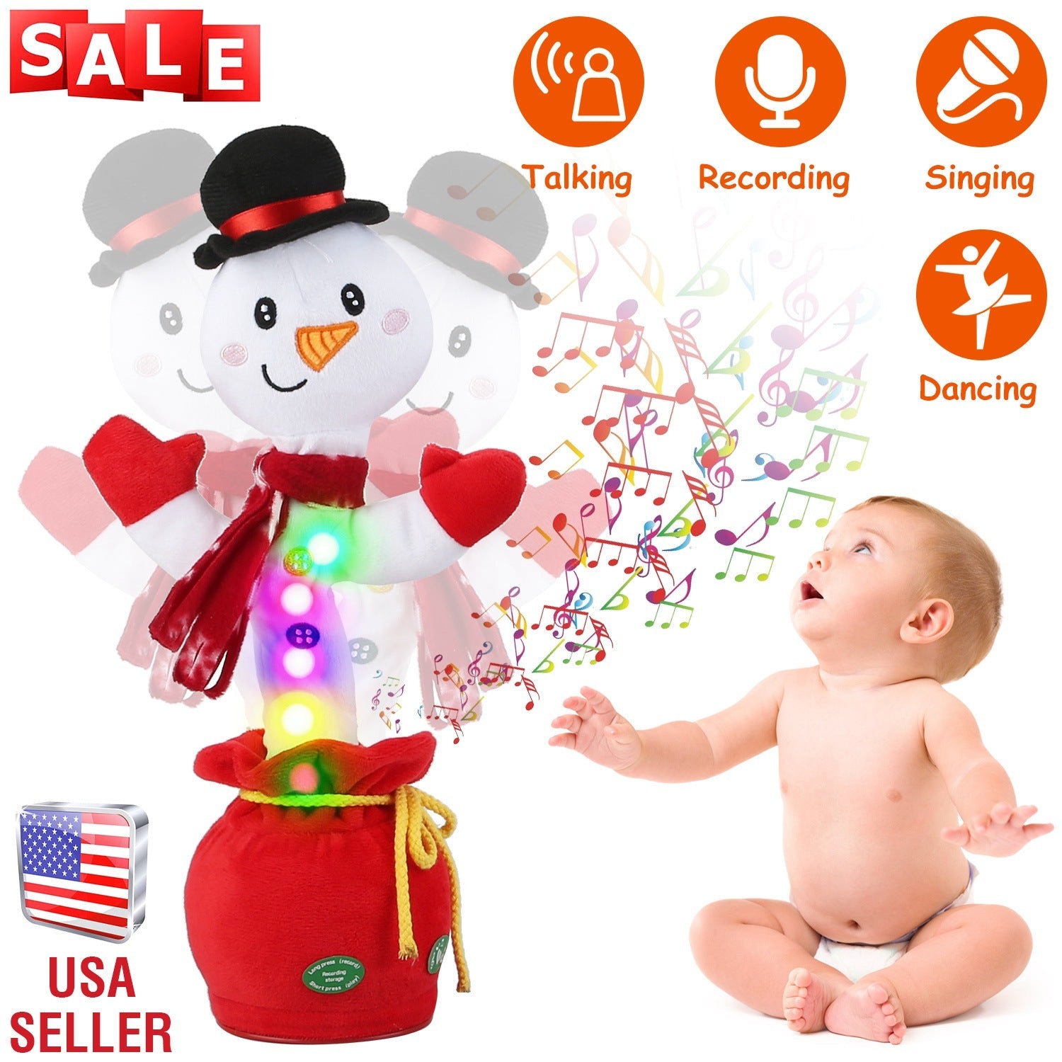 Kid Electric Dance Toy Christmas Elk Snowman Senior Penguin Plush Toy Interactive Sing Song Whirling Mimicking Recording Light up Toy