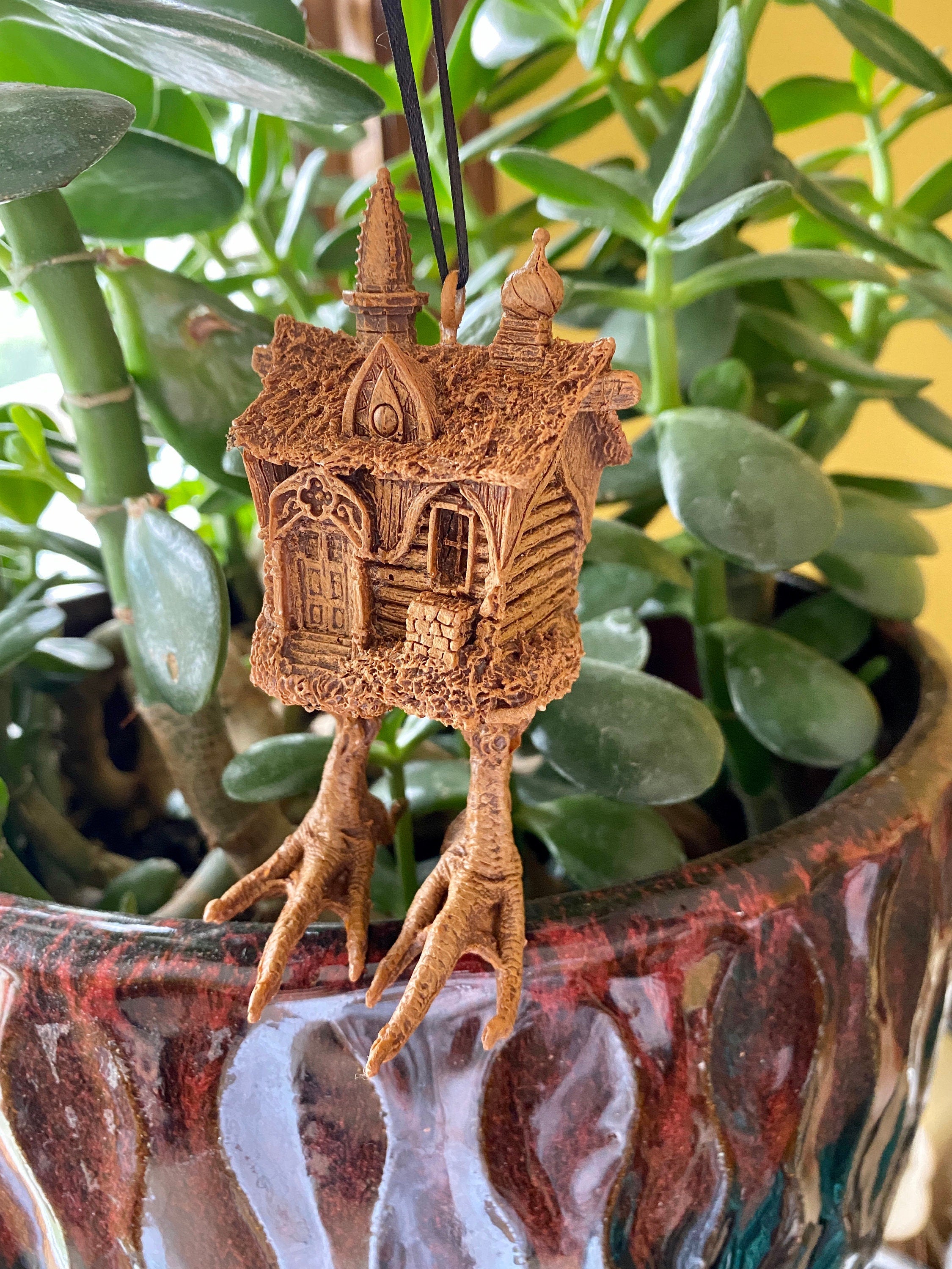 Baba Yaga Hut Ornament, Hand Painted Resin Sculpture | Russian Folklore Figurine | House Ornament | Fantasy Art for Witchy Holiday Decor