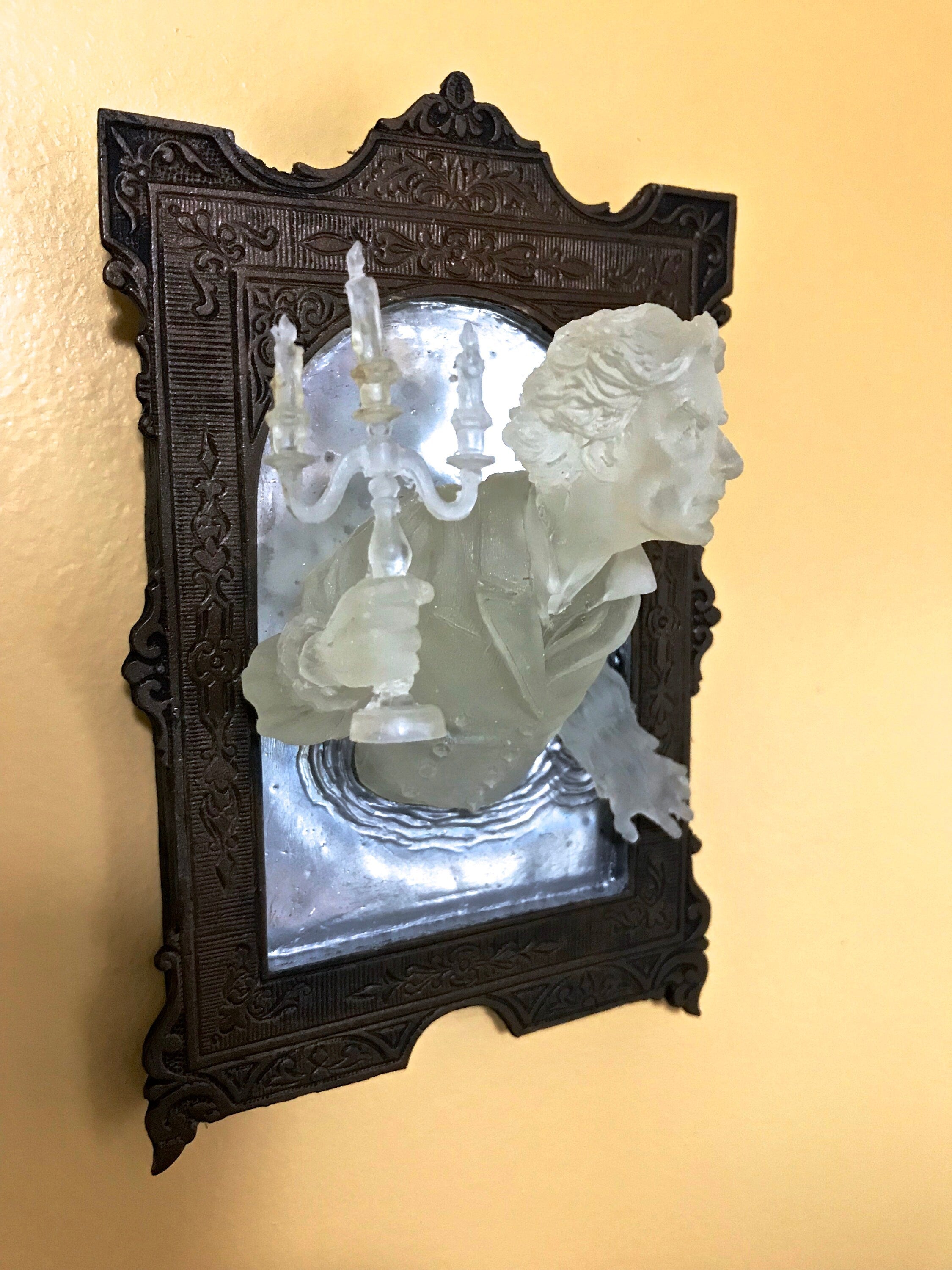 Gentleman Ghost in the Mirror Wall Plaque, Glow in the Dark Resin| Victorian Gothic Haunted Wall Art | for Halloween and Spooky Home Decor