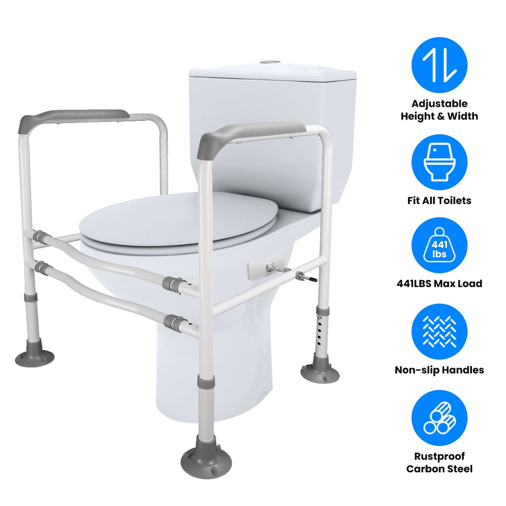 Toilet Safety Rails for Elderly Adjustable Toilet Safety Rails Stand Alone Toilet Safety Frame with Adjustable Heights Width for Elderly Pregnant Pati