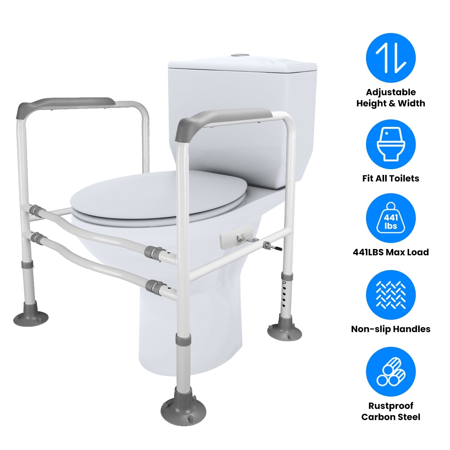 Toilet Safety Rails for Elderly Adjustable Toilet Safety Rails Stand Alone Toilet Safety Frame with Adjustable Heights Width for Elderly Pregnant Pati
