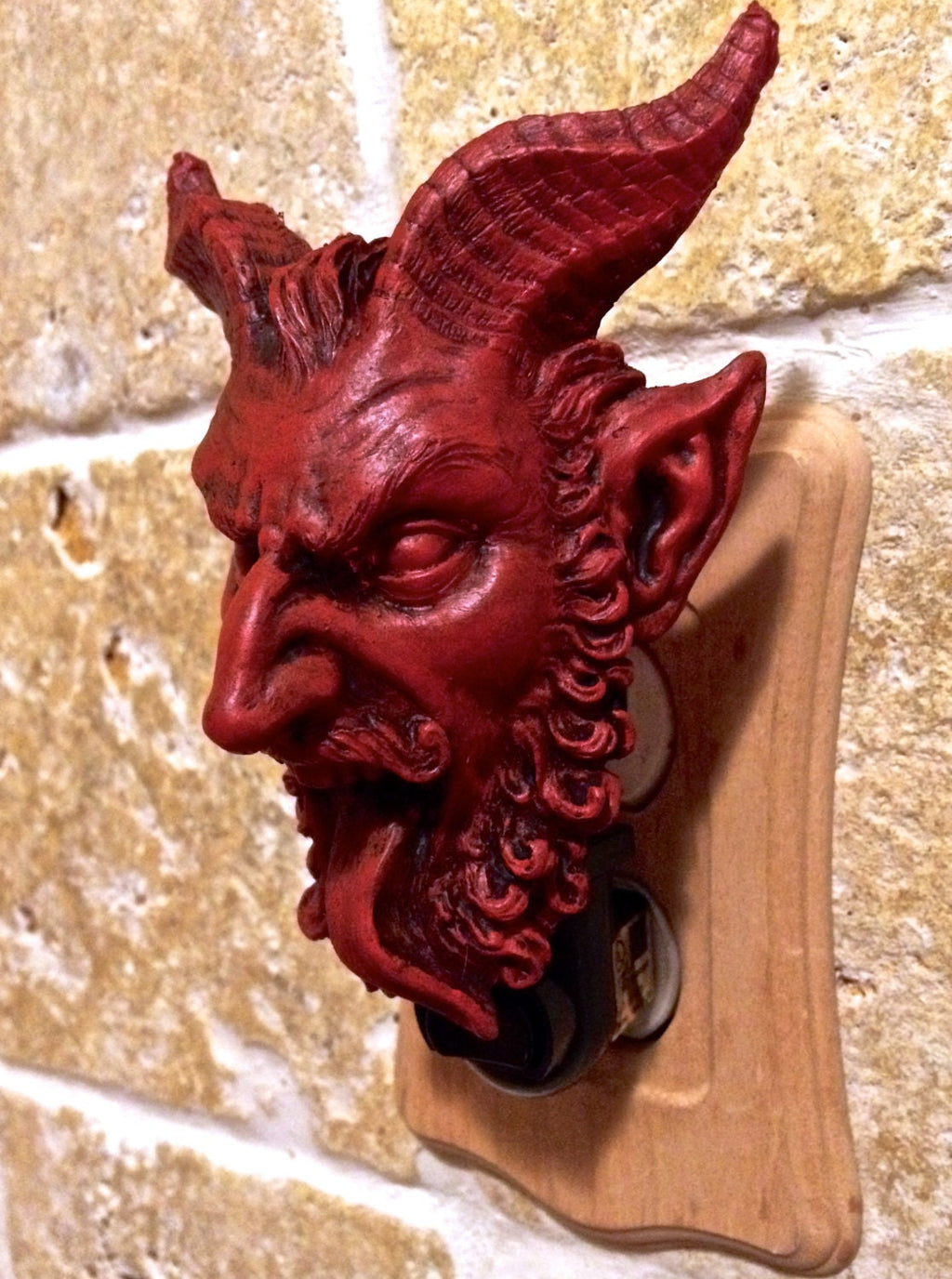 Krampus Nightlight, Hand Painted Resin Sculpture | Gothic Demon Night Light |  Krampus Xmas Devil Lighting for Gothic Fantasy Home Decor