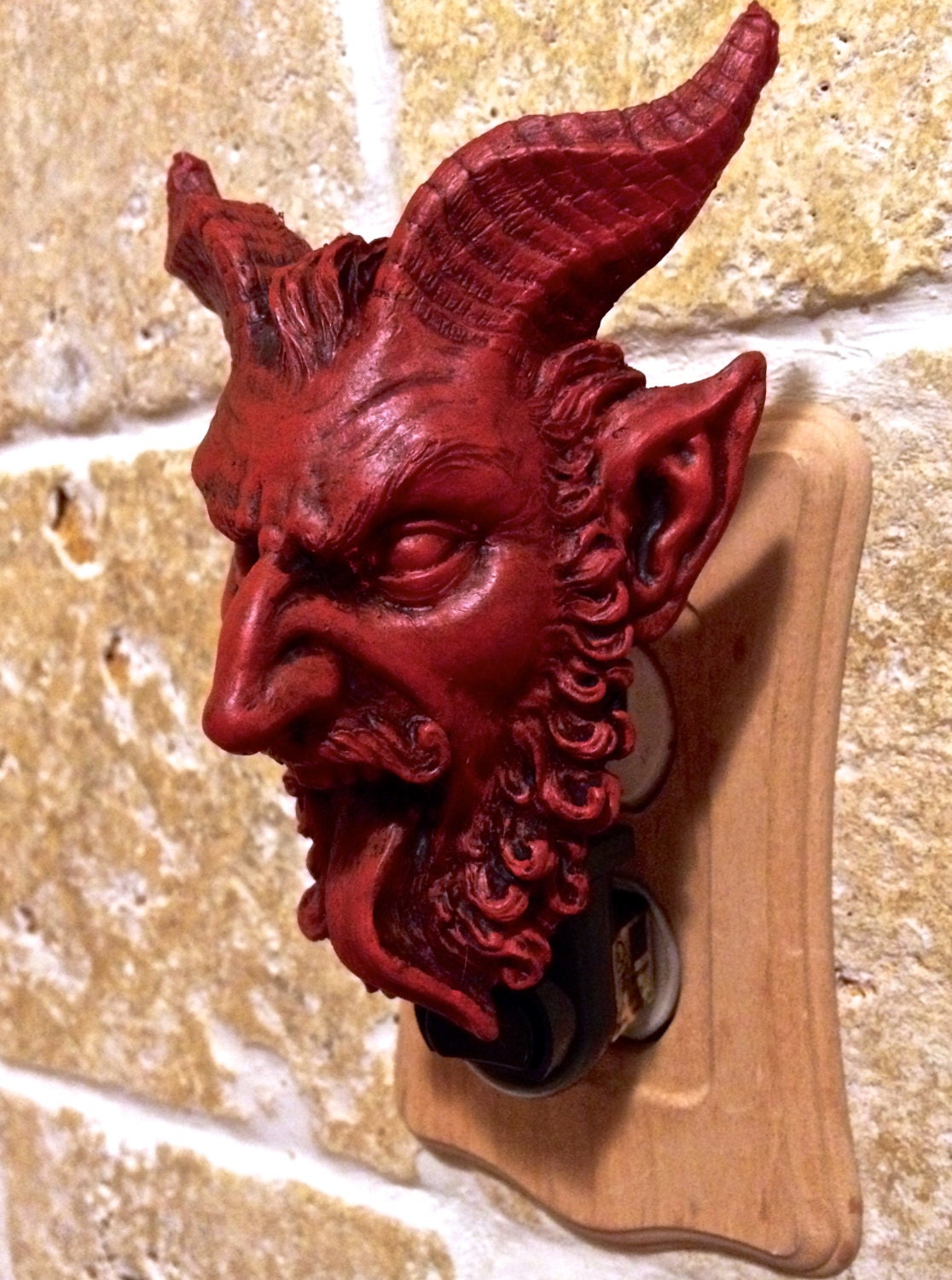 Krampus Nightlight, Hand Painted Resin Sculpture | Gothic Demon Night Light |  Krampus Xmas Devil Lighting for Gothic Fantasy Home Decor