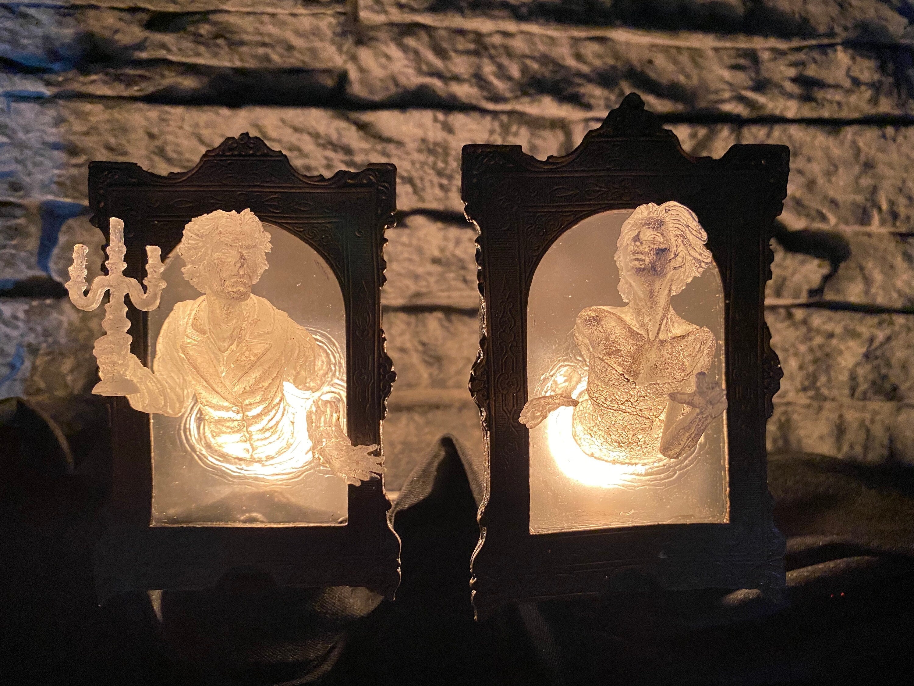 Gentleman Ghost in the Mirror Nightlight, Resin Sculpture | Victorian Gothic Night Light |  Ghost Lighting for Gothic Spooky Home Decor